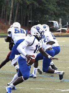 Godby quarterback Darius Bradwell (11) had 201  yards rushing and two touchdowns. (Photo by Mark Brock)