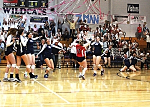 Dunwoody players celebrate Class 5A Sweet 16 victory over Lanier. (Photo by Mark Brock)