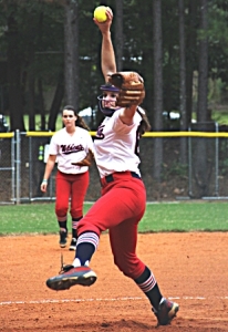 Dunwoody's Samantha Moss pitched a no-hitter against Stephenson in the Region 6-5A championship game. (Photo by Mark Brock)