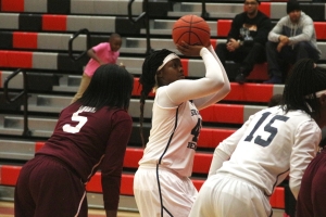 Southwest DeKalb's Michaela Bennefield shoots a free throw in her team's win over Carver-Atlanta. (Photo by Mark Brock)