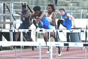 Stephenson's Denzel Harper won both hurdle events and the long jump to lead Stephenson to a runner-up spot in Region 6-5A.  (Photo by Mark Brock)
