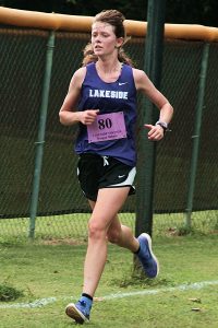 Lakeside senior Morgan Mahalis cruised to a win in the cross country girls' season opener at Druid Hill Middle.  (Photo by Mark Brock)