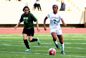 Chamblee junior Caiah Smith (7) is one of the leaders for the Lady Bulldogs as they head into the Class 5A girls' state soccer playoffs. (Photo by Mark Brock)