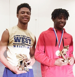 Stone Mountain's Derek Price (right) defeated Southwest DeKalb's Xavier McKinney in the 152 final which was named the Jerun Tillery Best Finals Match. (Courtesy Photo)