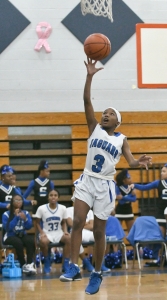 Stephenson Middle's Jasmian Merrick (3) goes up for a shot in the Lady Jaguars 37-17 win over the Miller Grove Lady Wolverines in the first round of the DCSD Middle School Basketball Championships on Wednesday. (Photo courtesy of Bruce James/Unforgettable Moments)