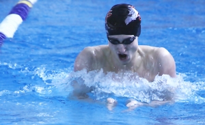 Druid Hills Liam Bell doubled up on gold medals with wins in the 200 indvidual medley and 100 breaststroke. His 100 breaststroke time of 53.83 set a new state record. (Photo by Mark Brock)
