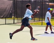 Chamblee's Bryce Starks teamed up with Carter DiFonzo for a 6-0, 6-2 win at No. 1 doubles. (Photo by Mark Brock)
