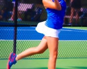 Chamblee's Neena Katauskas battled back from a 2-0 second set deficit to close our the No. 1 singles point 6-2, 6-3 over Carrollton's Sonya Ivashchenko. (Photo by Mark Brock)