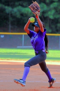 Miller Grove's Latiya Lee pitched a no-hitter and struck out 10 in four innings in a 14-2 season opening win over the Tucker Tigers. (Photo by Mark Brock)