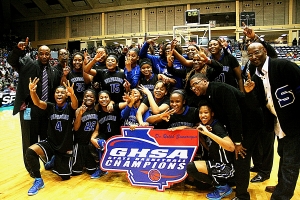 The 2015 Class 5A state champion Lady Jaguars repeated the feat of the 2008 champs with 10 players offered athletic scholarships. (Photo by Mark Brock)