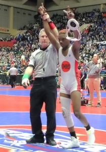 Stone Mountain freshman tops season with GHSA Traditional State Wrestling gold medal in the 106 weight class. (Photo by Lester Wright)
