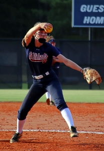 Dunwoody freshman Lindsay Parkes pitched 5 1/3 innings of scoreless relief to keep Dunwoody in the game down 2-0. (Photo by Mark Brock)