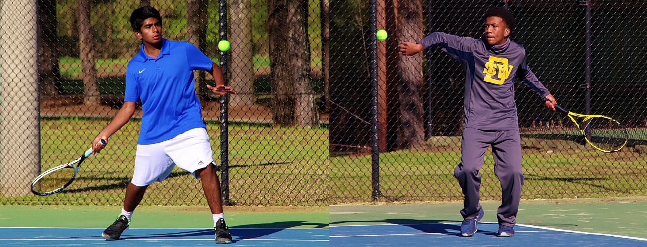 No. 2 doubles player Nathan Aresh (left) and teammate Gunnar Hagan won their doubles match over Southwest DeKalb's Bryson Hairston (right) and teammate Latif Reid. (Photos by Mark Brock)