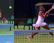 Chamblee's Isabelle Coursey (left) knocked of Southwest DeKalb's Lauren Johnson in No. 1 singles action in the Region 5-5A regular season match. (Photos by Mark Brock)