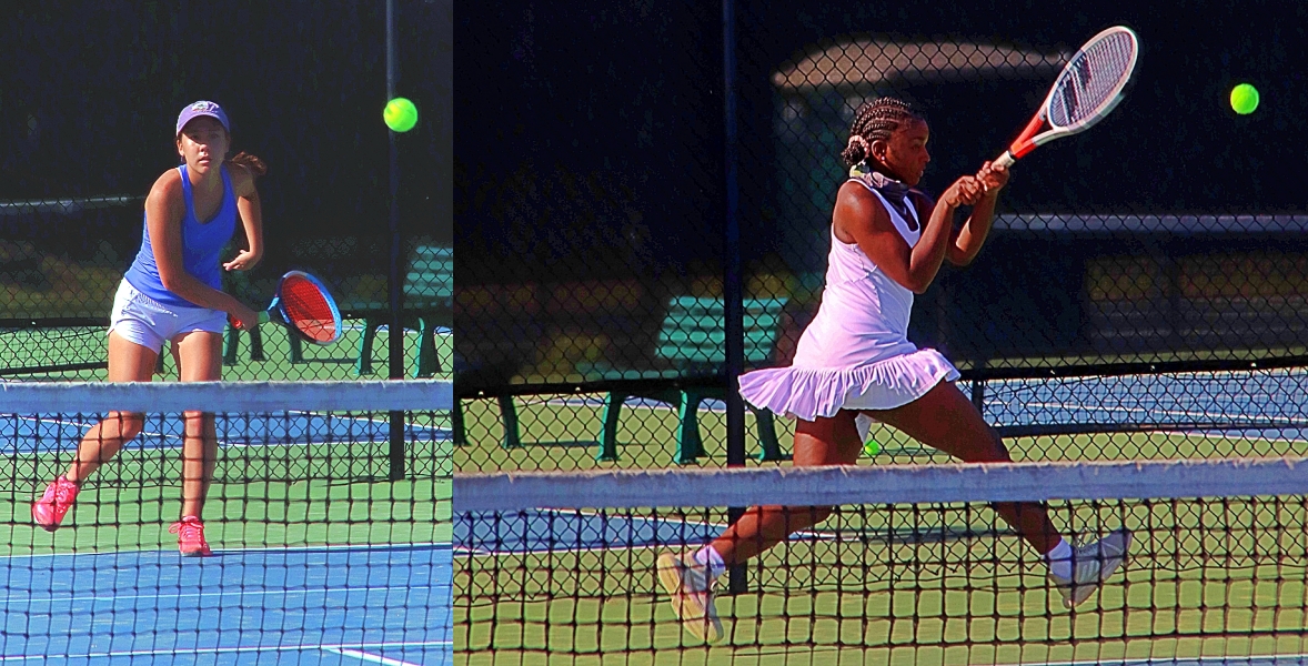 Chamblee's Isabelle Coursey (left) knocked of Southwest DeKalb's Lauren Johnson in No. 1 singles action in the Region 5-5A regular season match. (Photos by Mark Brock)