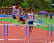 Southwest DeKalb's Isaiah Taylor swept the Region 5-5A hurdle events to lead the Panthers to a second-place finish. (Photo by Mark Brock)