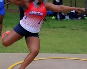 Dunwoody's Janae Profit set two records (shot put/discus) on the first day of action at the DCSD Track and Field Championships. (Photo by Mark Brock)