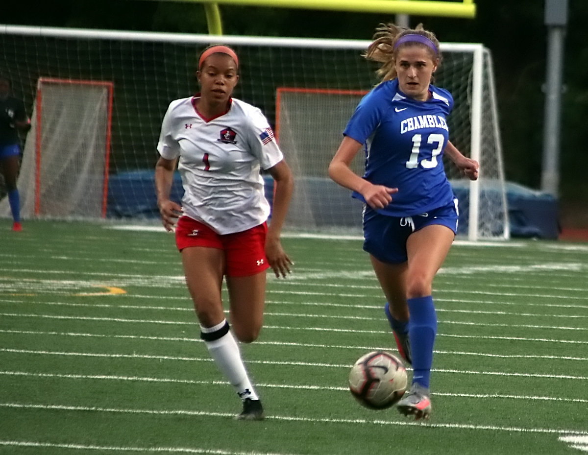 Chamblee's Molly Silverman (13) shown here vs. Jackson County scored a pair of goals in Chamblee's 8-2 loss to No. 1 ranked Blessed Trinity in the Class 5A girls state playoffs second round. (Photo by Mark Brock)