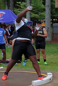 Stone Mountain's Henry Kofowo made it a clean sweep in the shot put with a victory in the Class 5A track championships. He also won the Region 5-5A and DeKalb County titles. (Photo by Mark Brock)