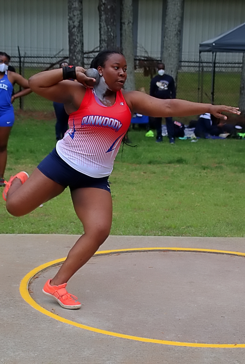 Dunwoody's Janae Profit was recently named the Georgia Gatorade Girls Player of the Year for Track and Field. She was also named the AJC Girls' Track and Field Player of the Year after sweeping the discus and shot put titles at the Class 7A State Meet, the Region 7-7A Meet and the DCSD County Track and Field Championships. (Photo by Mark Brock)
