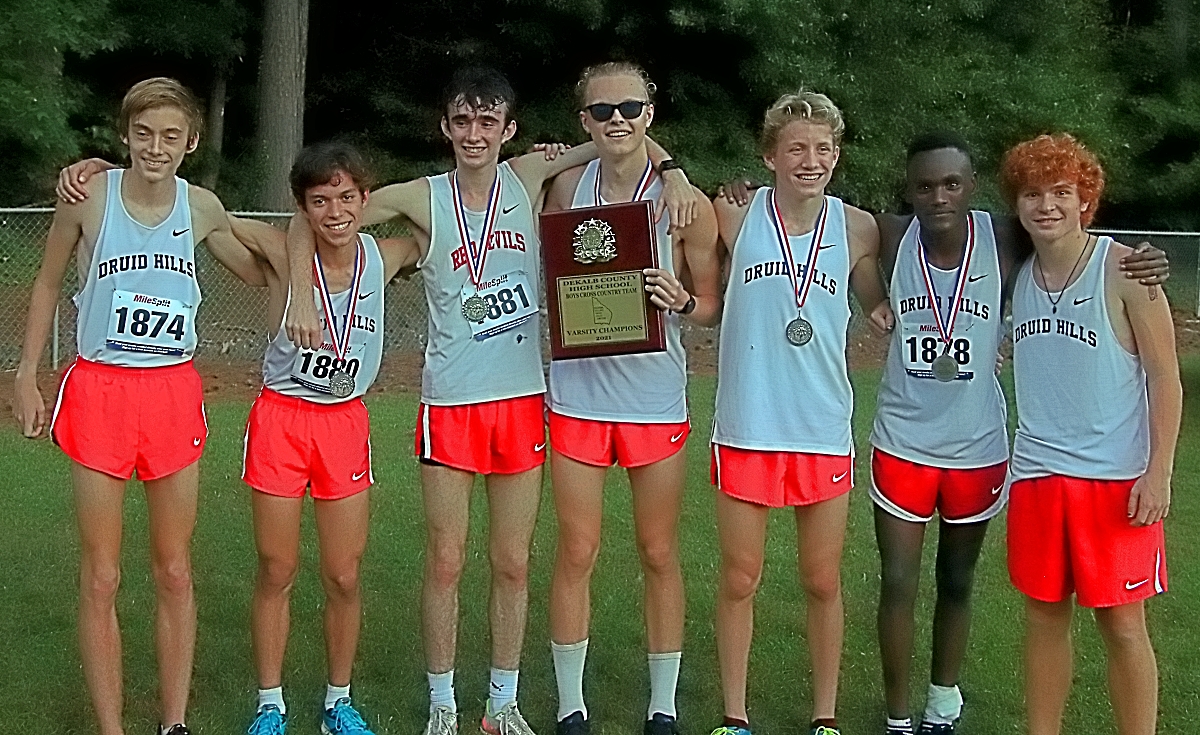 The Druid Hills boys cross country team ended a 56-year drought with a win in the 2021 DCSD County Cross Country Championships this week. (Photo by Mark Brock)