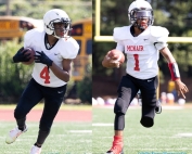 McNair's Shyree Graham (4) caught a pass from Keyontae Phillips with two seconds to play to set up the game-winning two-point conversion in McNair's 16-14 win over Cedar Grove. (Photos by Arielle Hayes Photography).
