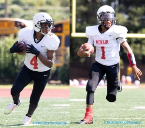 McNair's Shyree Graham (4) caught a pass from Keyontae Phillips with two seconds to play to set up the game-winning two-point conversion in McNair's 16-14 win over Cedar Grove. (Photos by Arielle Hayes Photography).