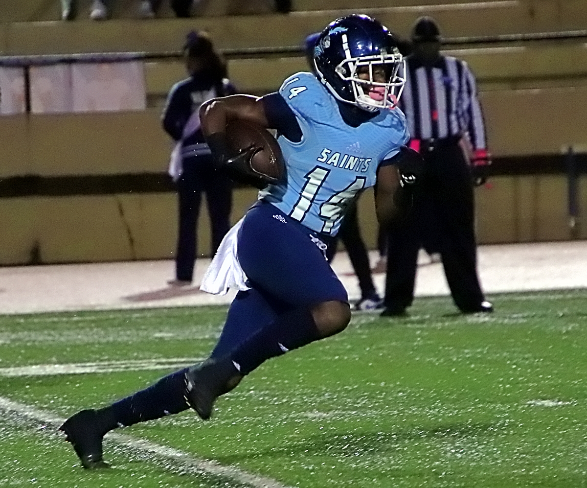 Cedar Grove's Barry Jackson was on the move in a game earlier this year. He and his Saints look to move on in the state playoffs as they host White County at Godfrey Stadium at 7:30 pm. (Photo by Mark Brock)