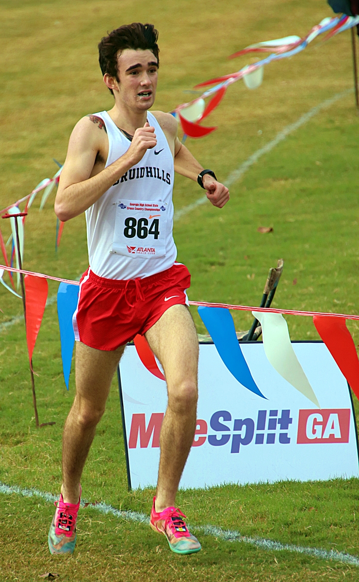 Druid Hills senior Sage Walker became just the second Red Devil to win an individual state title with his 2021 Class 4A victory in 16:34.63. (Photo by Mark Brock)