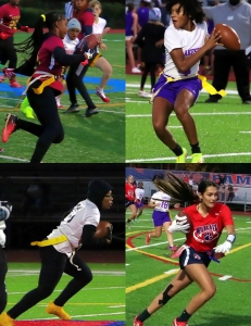 Tucker, Lakeside, Lithonia and Dunwoody (clockwise from top left) along with Columbia head to Flag Football State Playoffs on Tuesday.