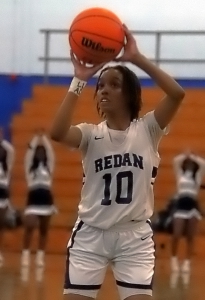 Redan's Jayla Cook went over 1,000 career points on a layup to end the first half in Redan's tough 59-39 loss to Westminster on Tuesday night. (Photo by Mark Brock)
