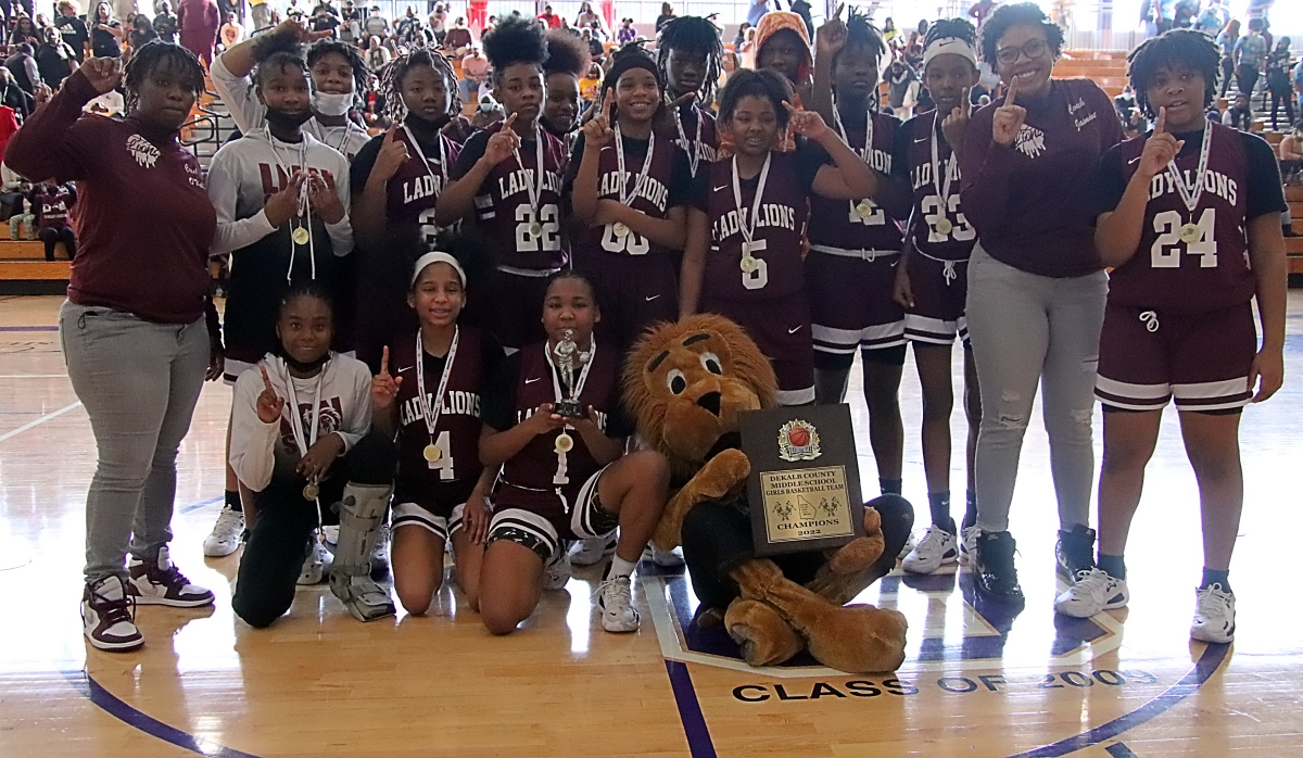 The Salem Lady Lions defeated the Champion Lady Chargers 39-36 to win the 2022 DeKalb County Middle School Girls' Basketball Championship. (Photo by Mark Brock)