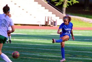Chamblee's Solei Washington scored four goals including this blast from about 20 yards to lead the Lady Bulldogs to a 10-0 Class 5A Sweet 16 win over Ware County. (Photo by Mark Brock)