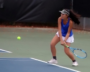 Chamblee's Sophia Cheng swept her No. 3 singles match against Cartersville's Madison Feydon 6-0, 6-0 in aiding a 3-0 Chamblee Class 5A girls' state playoff win. (Photo by Mark Brock)