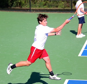 Dunwoody's Ayden Mamaghani contributed to the Wildcat's 4-1 first round tennis state playoff win with a 6-1, 6-2 victory at No. 3 singles on Tuesday at Dunwoody. (Photo by Mark Brock)
