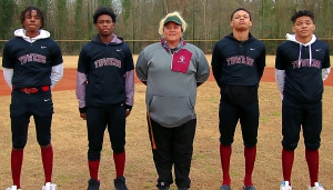 The Towers Titans ended a 35-year playoff drought this year and some of those involved include (L-R) Tyler Wilson, Isaac James, head coach Crytalyn Savage, Demetress Broughton and Deshaun Broughton. (Photo by Mark Brock)