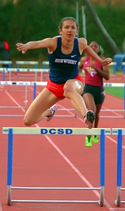 Dunwoody's Jeanne Hardy won the 300 hurdles at the Class 7A state sectional last weekend. (Photo by Mark Brock)