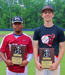 Martin Luther King's Nate Flemister (left) and Druid HIlls Cullen Riel (right) won the East Junior All-Star and West Junior All-Star MVP awards in the 13th annual DCSD Junior All-Star Baseball Classic. (Photo by Mark Brock)