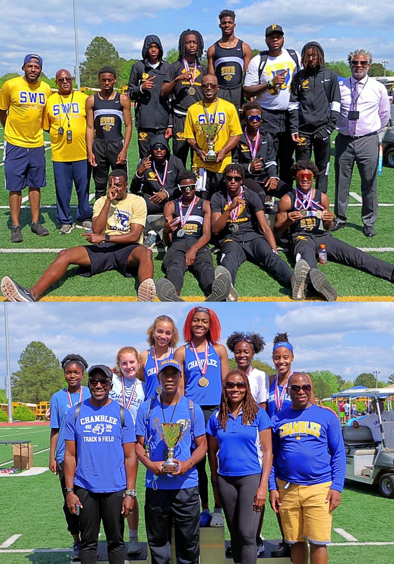 The Southwest DeKalb Panthers (top) and Chamblee Lady Bulldogs (bottom) swept the Region 5-5A track championships recently.