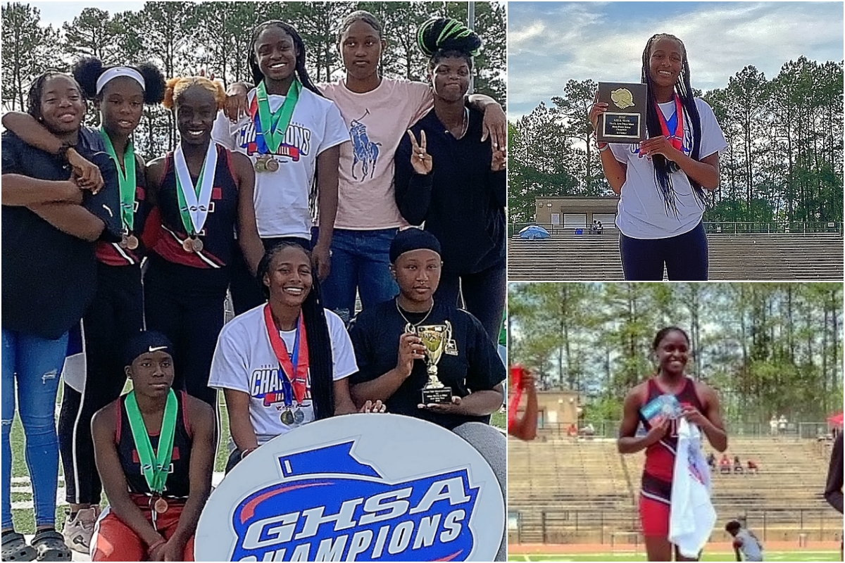 The Towers Lady Titans won three gold medals, three silver medals and one bronze medal on the way to a third place finish at the Class 2A State Track and Field Championships held in Columbus. Photos (l-r) State Top 3 team, Catherine Forbes (two gold medals) and Serenity Harry (one gold medal).