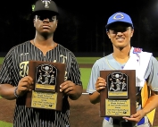 Tucker's Emory Guilford (left) and Chamblee's Tyler Sun (right) earned the East Senior All-Star and West Senior All-Star MVP awards, respectively. (Photo by Mark Brock)