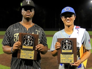 Tucker's Emory Guilford (left) and Chamblee's Tyler Sun (right) earned the East Senior All-Star and West Senior All-Star MVP awards, respectively. (Photo by Mark Brock)