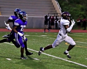 Tucker freshman running back Josh Jones (right) out races a pair of Miller Grove defenders to the end zone for one of his four scores on the night in Tucker's 45-14 win at Hallford Stadium. (Photo by Mark Brock)