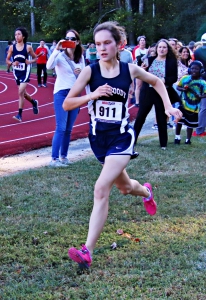 Dunwoody's Abby Reams won the DCSD JV Girls County Cross Country individual title. (Photo by Mark Brock)
