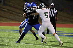 Stephenson's Bryce Favors (71) is part of a Jaguar offensive line that has blocked for 1,000 yard rusher Devin Ingram this season. Favors and his line teammates look to make some holes against No. 1 ranked Cedartown on Friday. (Photo by Mark Brock)