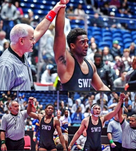 Southwest DeKalb's Isaiah Scott (top), Dharrin Smith (bottom left) and Jerrel Baskins (bottom right) all won their respective weight classes in the Class 4A State Wrestling Championships.