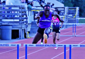 Miller Grove's India Mickle won the 300-meter hurdles gold. (Photo by Mark Brock)