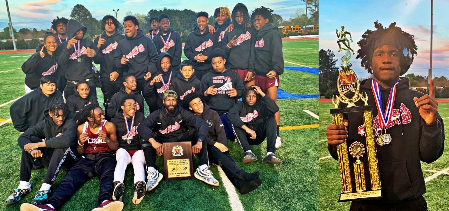The Bethune Lions set a record for points on the way to their first DCSD Middle School Boys' Track Championship title. Bethune's Tylar Wooten (right) was named the boys' meet MVP.