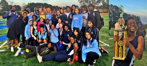 The Henderson Lady Cougars are the 2023 DCSD Middle School Girls' Track and Field Champions. Adara Davis (right) was named the Girls' MVP.