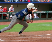 Redan's Adriel Martinez bunted during last year's Class 3A state championship round. Martinez was 5-6 with four RBI in the first round of the Class 2A state playoffs last Monday. (Photo by Mark Brock)